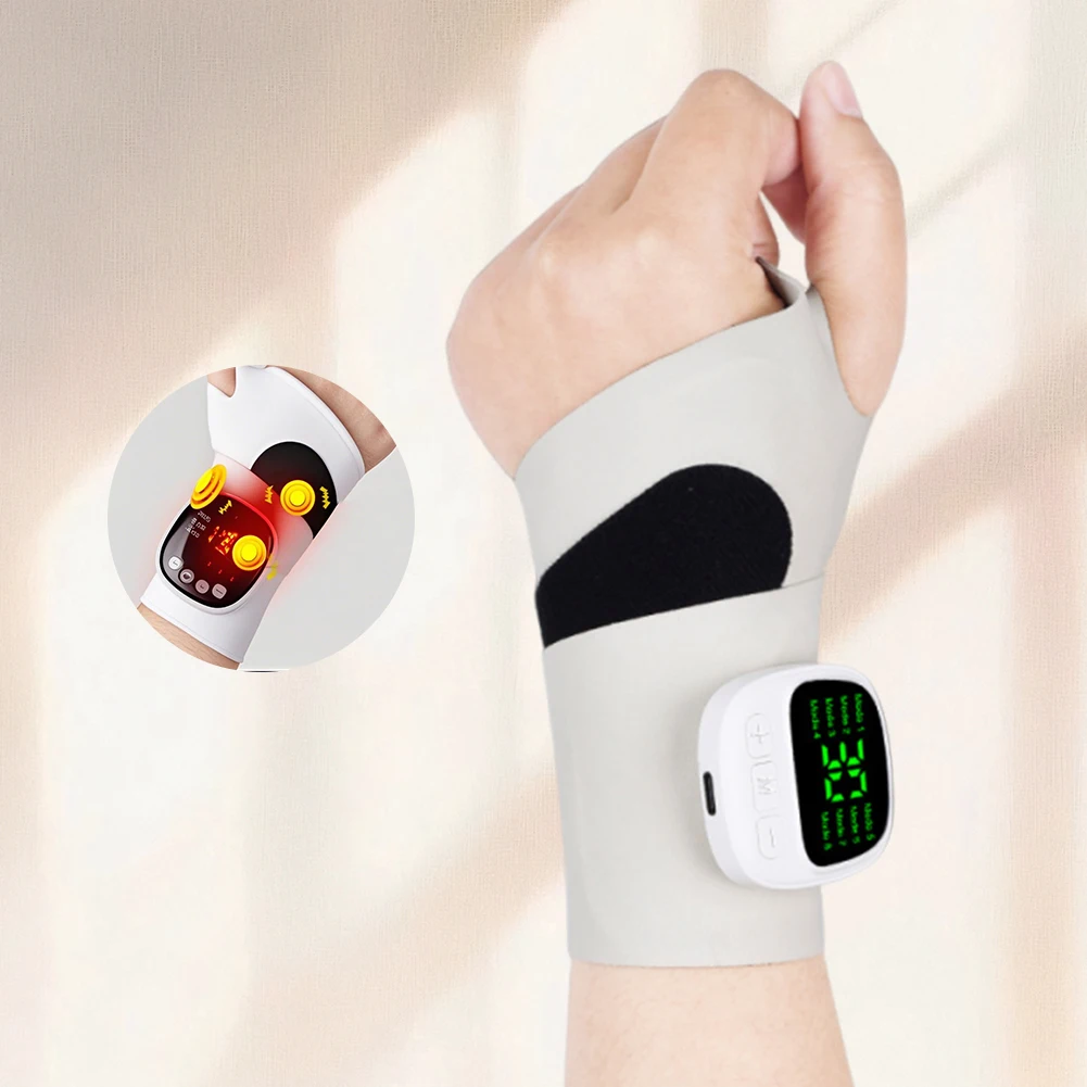 مدلك المعصم اللاسلكي 8 أوضاع 30 مستويات EMS واقي المعصم الاهتزاز يخفف التهاب غمد الوتر مدلك لتخفيف التعب الرسغي