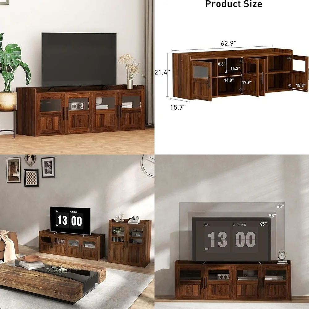 TV Stands65 inch TV stand fits up to 70 inch screens tall entertainment center with storage and glass doors modern design living