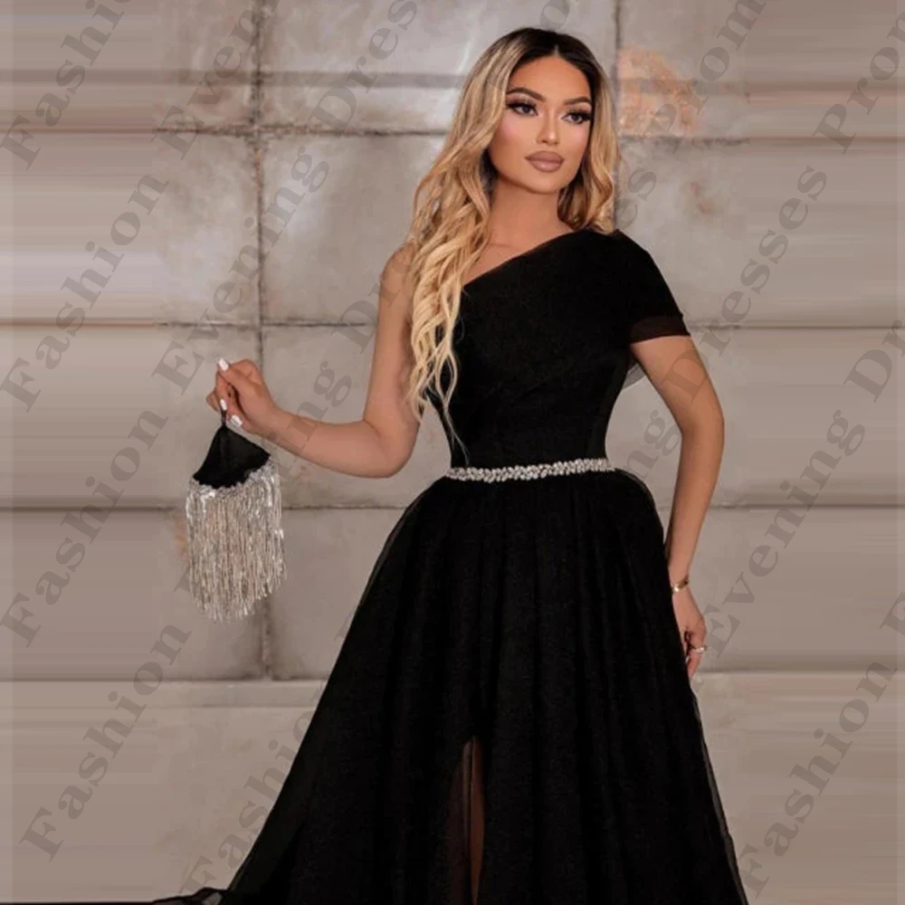 Female Elegant Evening Dresses Fashion Long Sexy Off Shoulder Sleeveless High Split For Women Fluffy Princess Style Prom Gowns