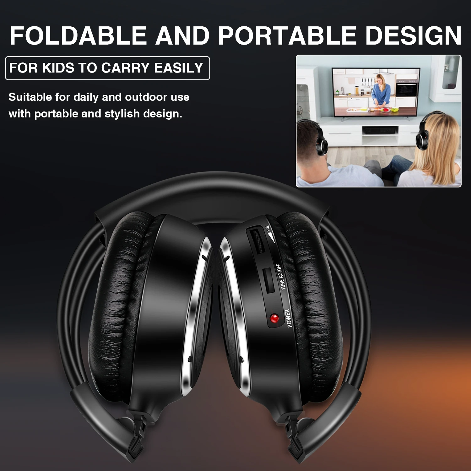 Silent Disco Fold Wireless Headphones with Transmitter 200M Distance For Classing Broadcast Parties Tour Kids Adults