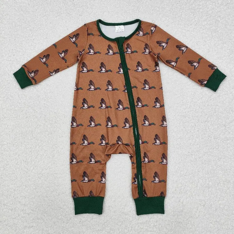 8.19y Embroidered Christmas Tree Tractor Blue Zipper Long Sleeve Onesie for Christmas Baby Boys Wholesale Boutique Romper