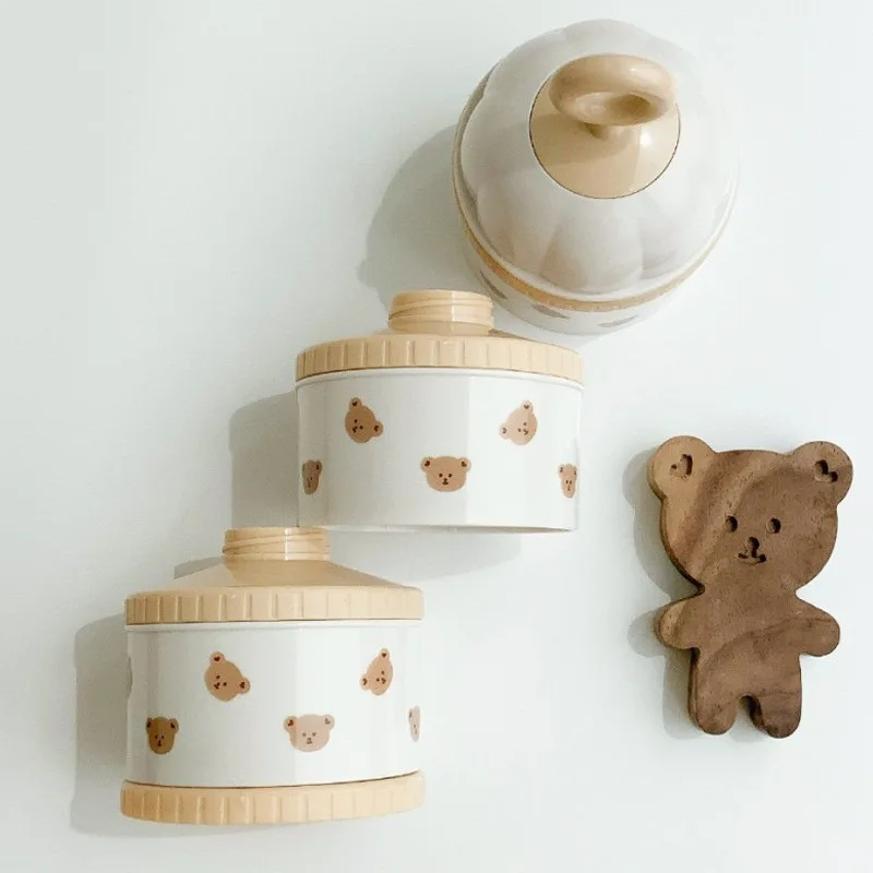 Little Bear Olive Tulip Yankee Milk Powder Box, armazenamento portátil infantil de 3 camadas