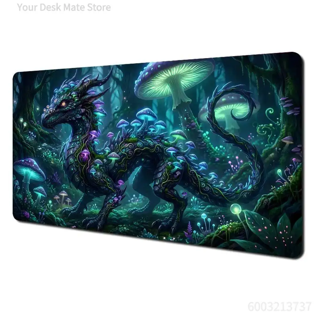 Glowing Mushroom Dragon MTG Playmat Fantasy Forest TCG Card Game Mat