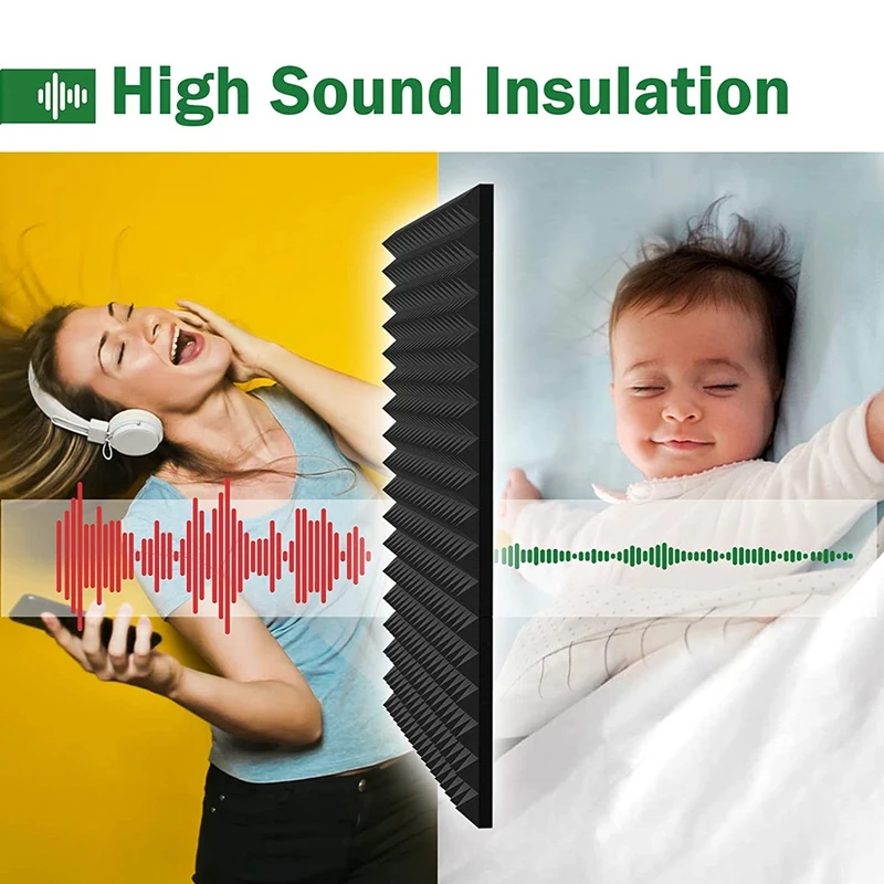 Adhesive Sound Proof Foam Panels,Pyramid Acoustic Foam Panels 2X12x12inch Professional Soundproof Wall Panels(12Pcs)