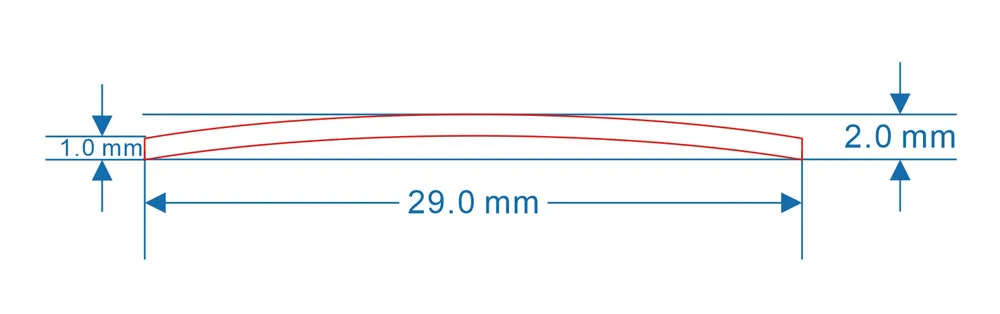 29x2x1,0mm Doppelkuppel-Saphirglas Blau/Rot/Klar mit AR-Beschichtung Uhrenteile – Detail 1