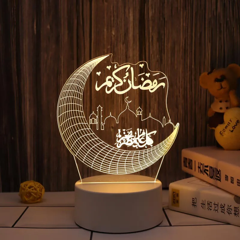 Moon 3D LED Night Lights Ramadan Decor Islam Muslim Festival Home Party Supplies Atmosphere Lamp Gift USB Eid Mubarak Ornaments