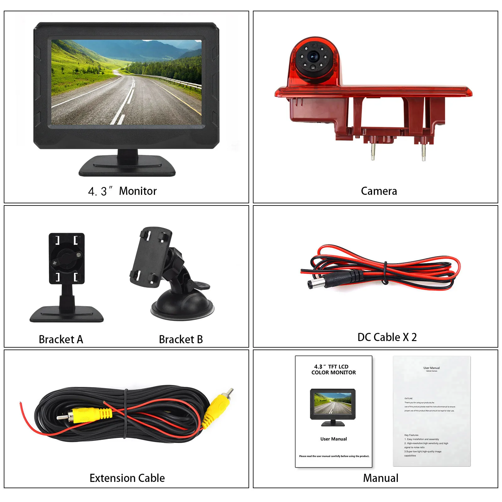 Applicable to pour Renault Trafic, Vauxhall/Opel Vivaro, Nissan NV300，Reverse camera and 4.3-inch display kit