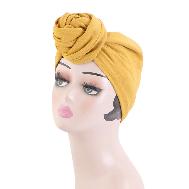 Women Bonnet Turban Hat Solid Color Hijab Muslim Top Knot Make Beauty Hair Tyle Cross Headscarf Cap Adult Fashion French Retro