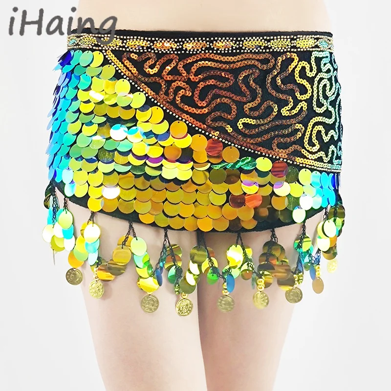 Women Sequins Dance Suit Accessories Glitter Bellydance Hip Scarf Belt Skirt Oriental Dancing Towel Lesson Wear Costume Cloth