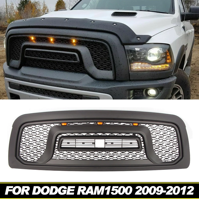 

Front Grill With LED Light Fits For Dodge Ram 1500 2009-2012 Modification Racing grill honeycomb Style