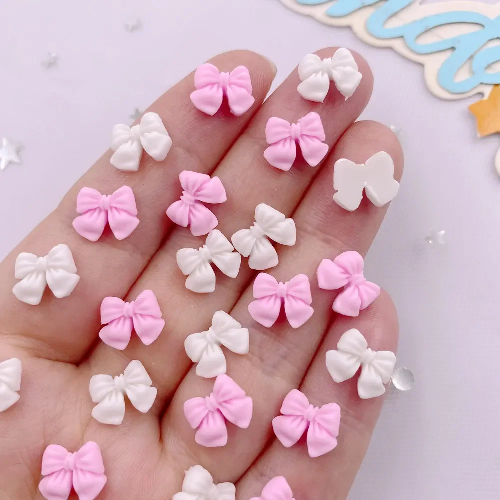 100pcs Resin White Pink Bowknot Nail Art Flat Back Rhinestone Scrapbook DIY Christmas Appliques Decor Jewelry Accessories L814W1