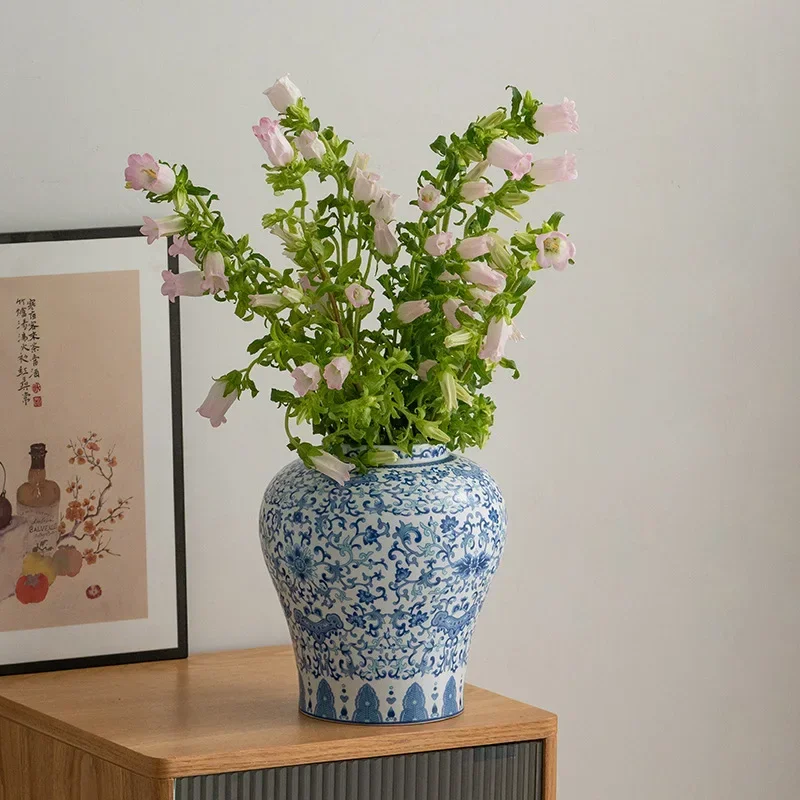 

Blue and White Pottery Vase Vintage Dining Table Office Home Decoration Living Room Decoration Ornaments Flower Ware