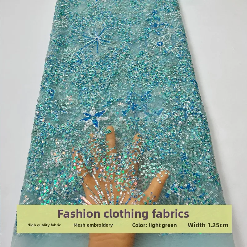 

Lace Mesh Sequins Embroidered Fabric for Colorful Beads Wedding Dress Cheongsam Clothing Cloth Diy Per Yard Sewing Material