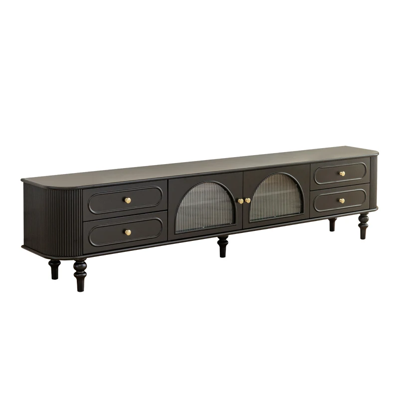 

French TV cabinet retro black solid wood living room home coffee table combination painted TV