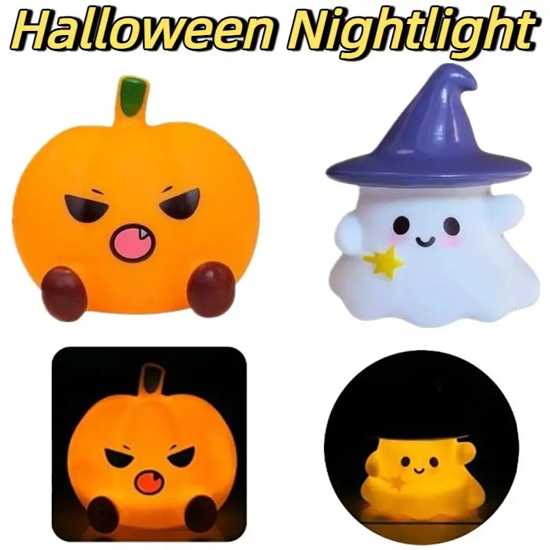 Halloween Ghost Pumpkin Night Lamp 2 Pack Cute Witch Hat Light Desktop Ornament for Holiday Party Table Decor