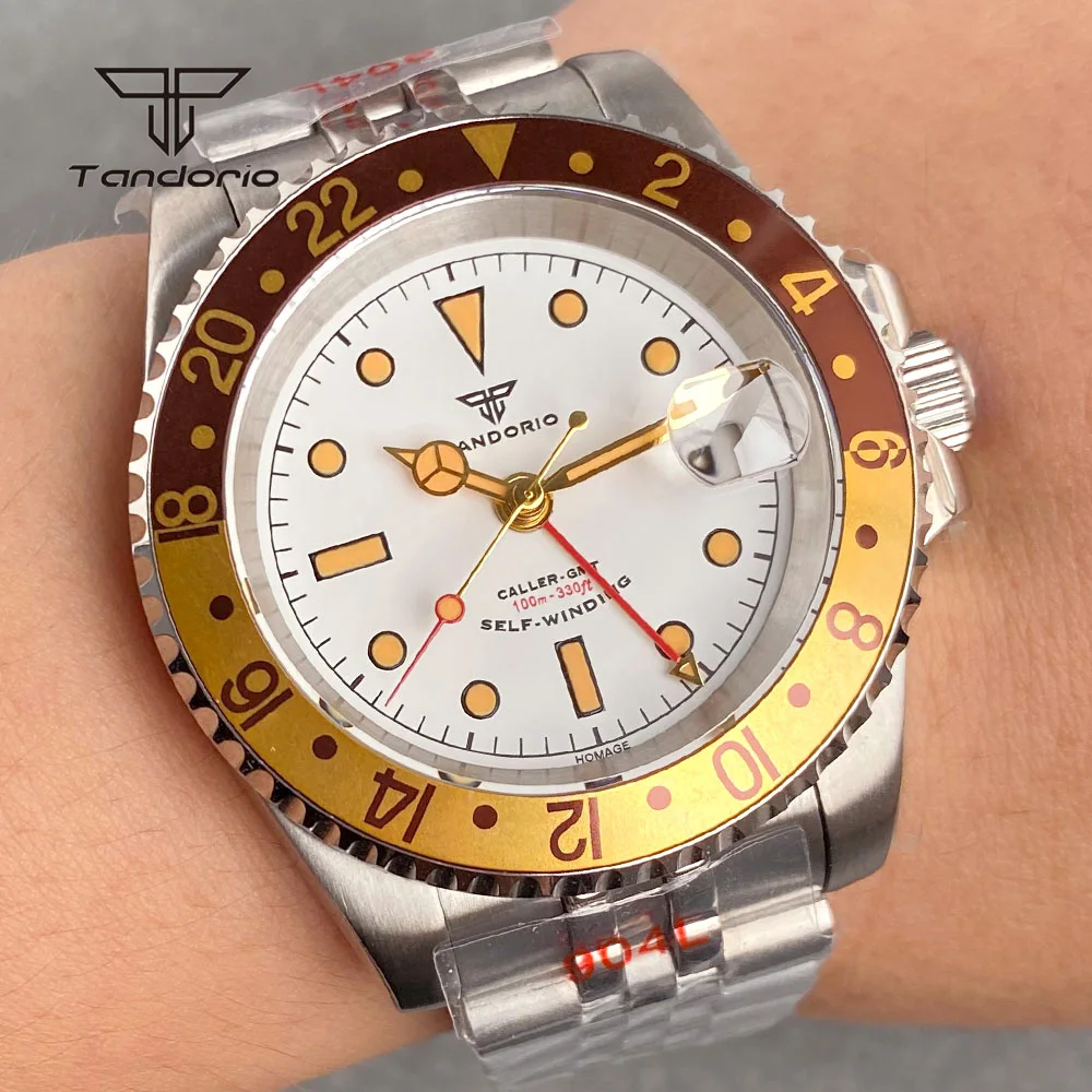 Tandorio GMT NH34 Self-winding 40mm Automatic Steel Watch for Men Sapphire 24H Bezel Date Mechanical Dive Wristwatch Luminous