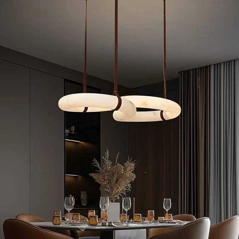 Modern Minimalist Stone-like Pattern Spiral Circular Pendant Light For Led Dining Room Lighting, Leather Home Decoration Hanging