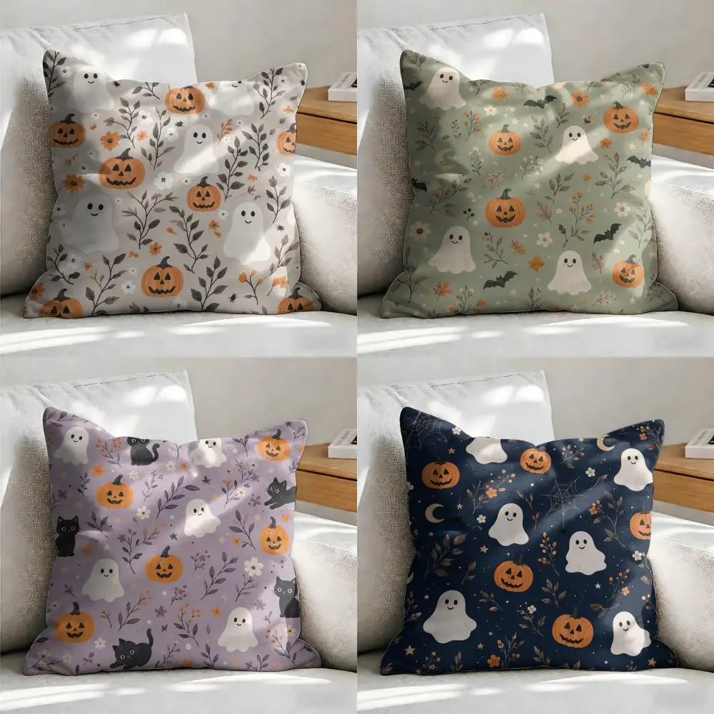 Halloween Ghost Cushion Cover Soft Short Plush Pillow Cover Smooth Cozy Texture Aesthetic Cushion Case Home Decor