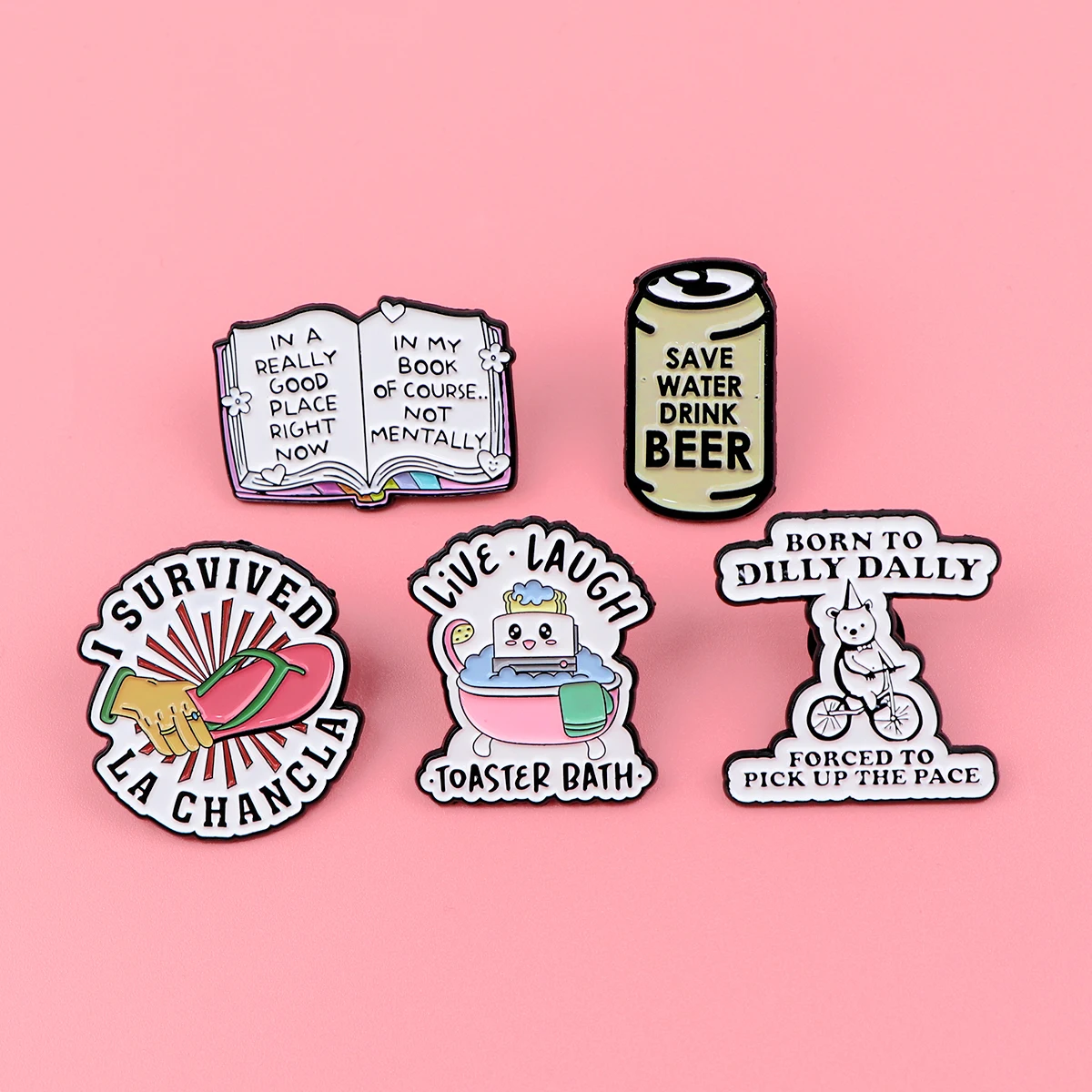 Creative Quotes Series Enamel Pins Lapel Pins Badge For Backpack Clothes Pins Black & White Series Metal Brooches Textual Badgea