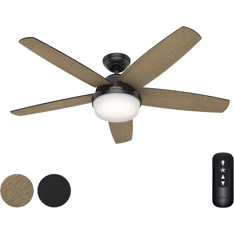 مروحة سقف داخلية معاصرة باللون الأسود غير اللامع مقاس 52 بوصة مع مجموعة إضاءة مدمجة وجهاز تحكم عن بعد لمساحات المعيشة المنزلية الحديثة