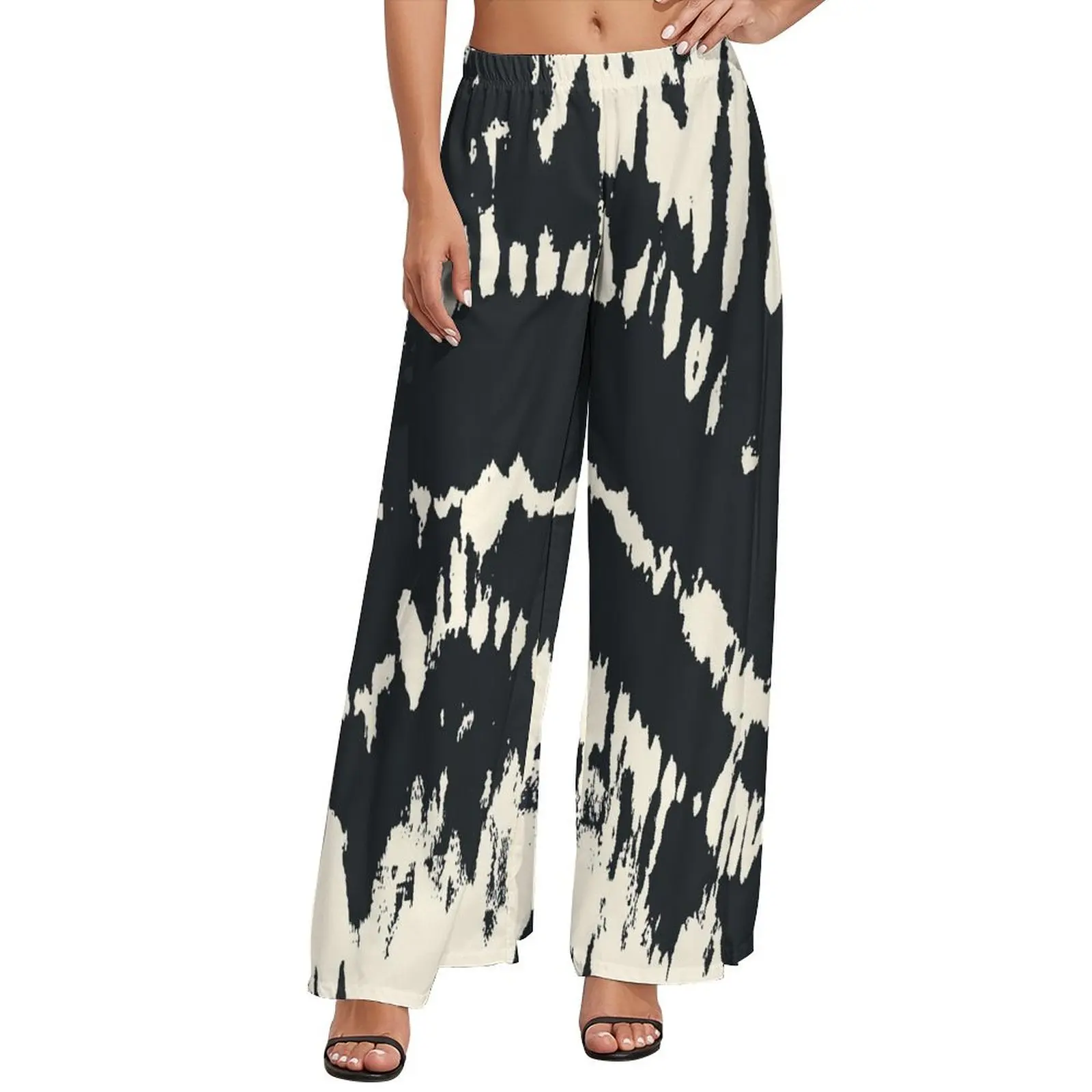 

Black Tie Dye Pants Women Abstract Print Streetwear Trousers Elastic Waist Casual Wide Leg Pants Birthday Gift