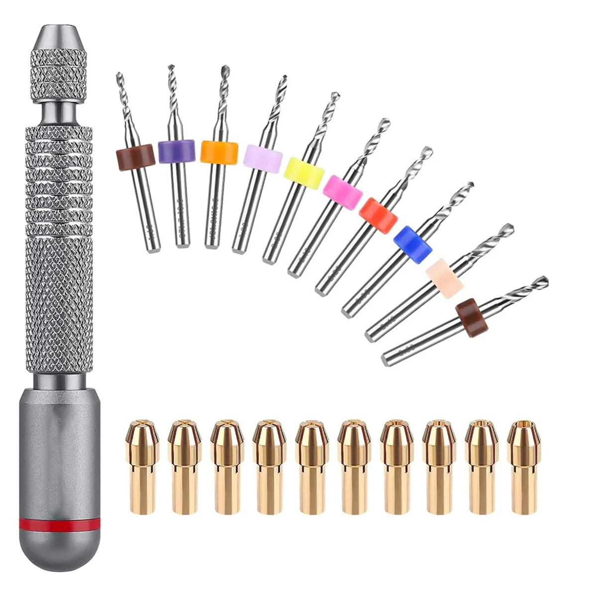 【POPULAR PICK】Hand Drill Bits Set - 10Pcs Metal Mini Pin Vise Hand Drill Bits&10Pcs Micro-Type Chuck Collet for Jewelry Making C
