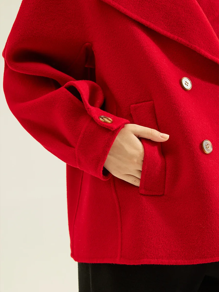 Allingentle Red Women's Suit Blazer Woolen Fashion V-Neck Jacket for Cocktail Party Daily Casual Outfits Customize