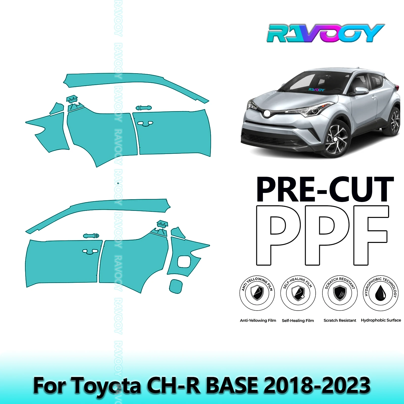 

For Toyota CH-R BASE 2018-2023 8.5mil Clear Matte Pre-Cut PPF Door & A/B Pillar Kit TPU Paint Protection Film Set