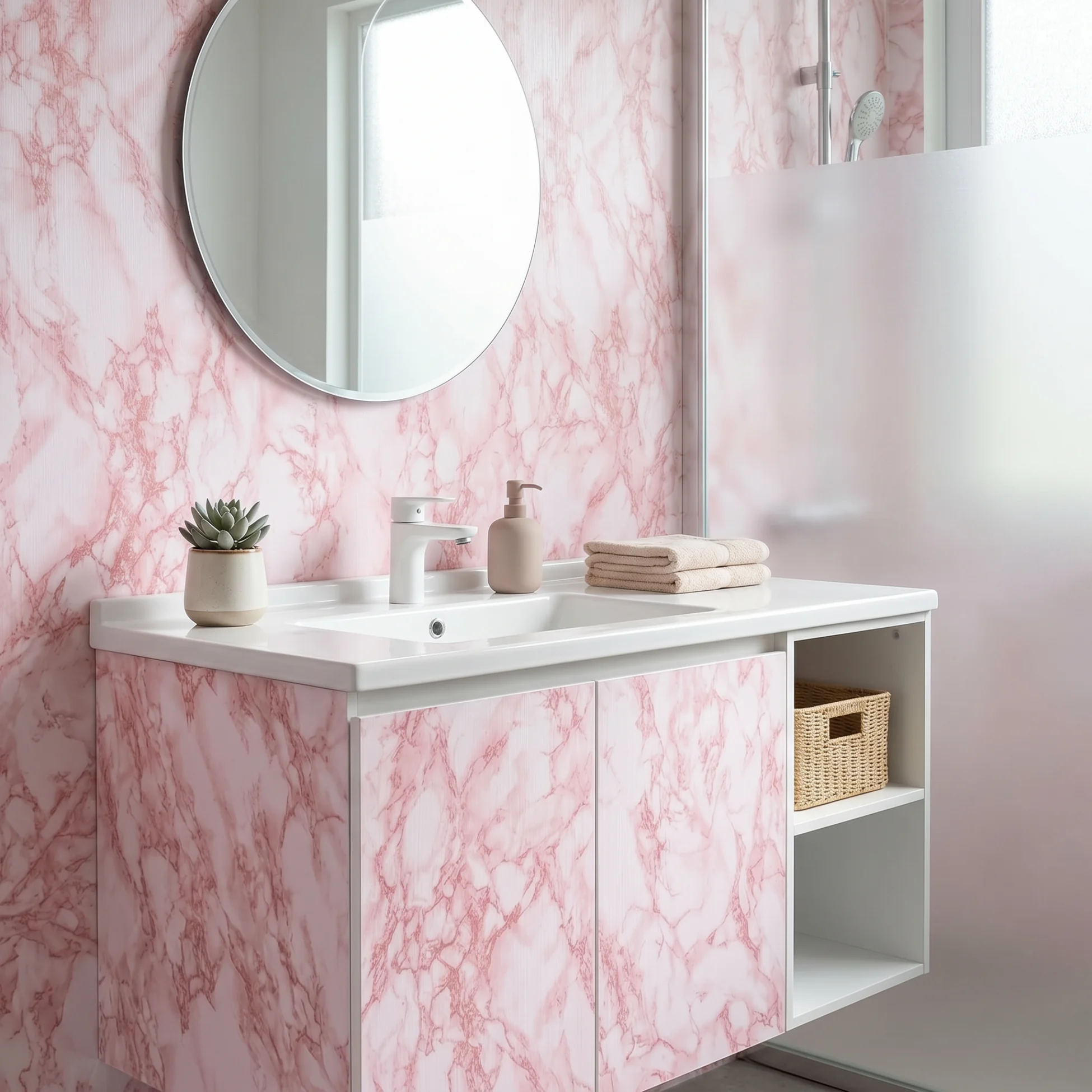Glossy Pink Marble Contact Paper Self-Adhesive for Kitchen Countertop Waterproof Oil-ProofGranite Wallpaper Sticker Home Decor