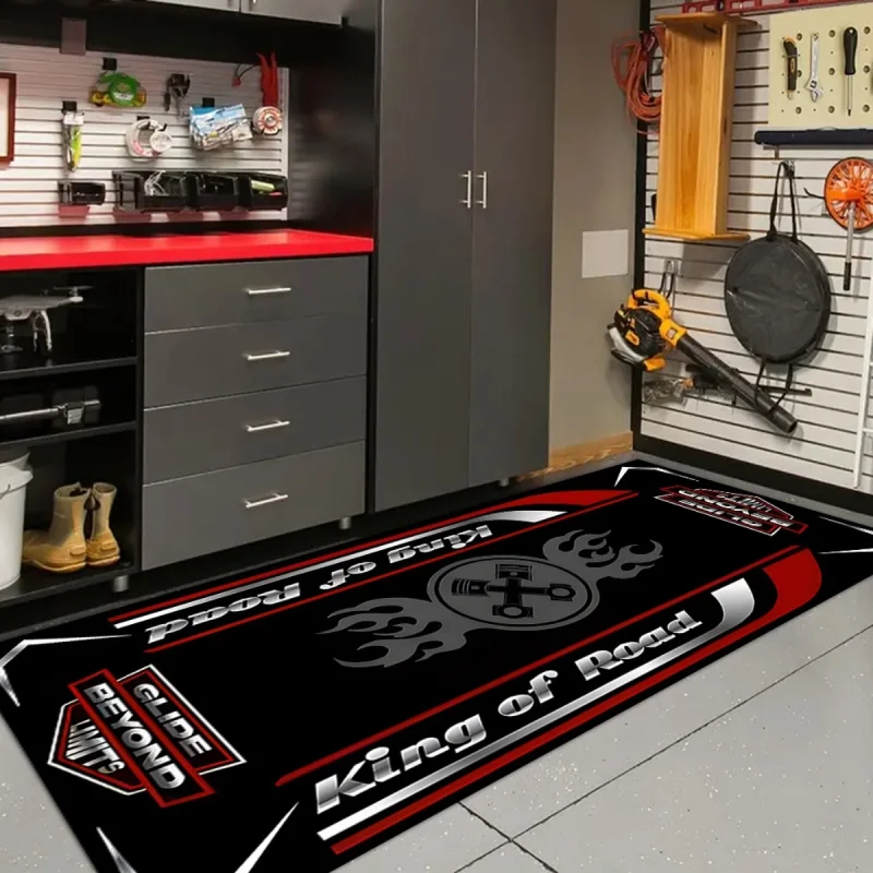King of Road Motorcycle Long Runner Rug Non‑Slip Floor Mat Motorbike Display Carpet Garage Workshop Home Decor Doormat For Biker