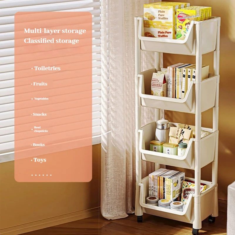 Bookcases Rack Cart Home Toy Storage Reading Shelves Children Furniture with Wheels Removable Floor Small Bookshelves