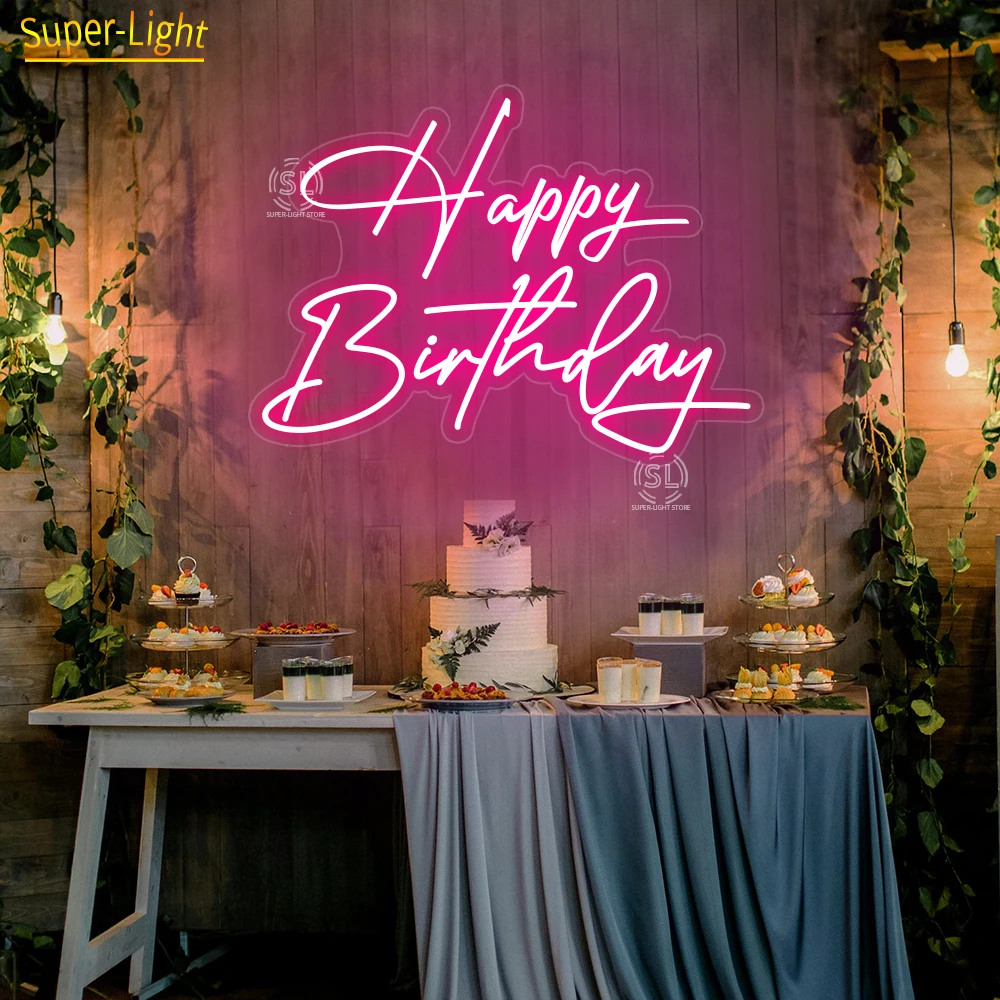 

Custom Large Happy Birthday Neon Sign Led Light Sign Personalized Gift Party Birthday Neon Sign Wall Decor High 50cm Width 70cm