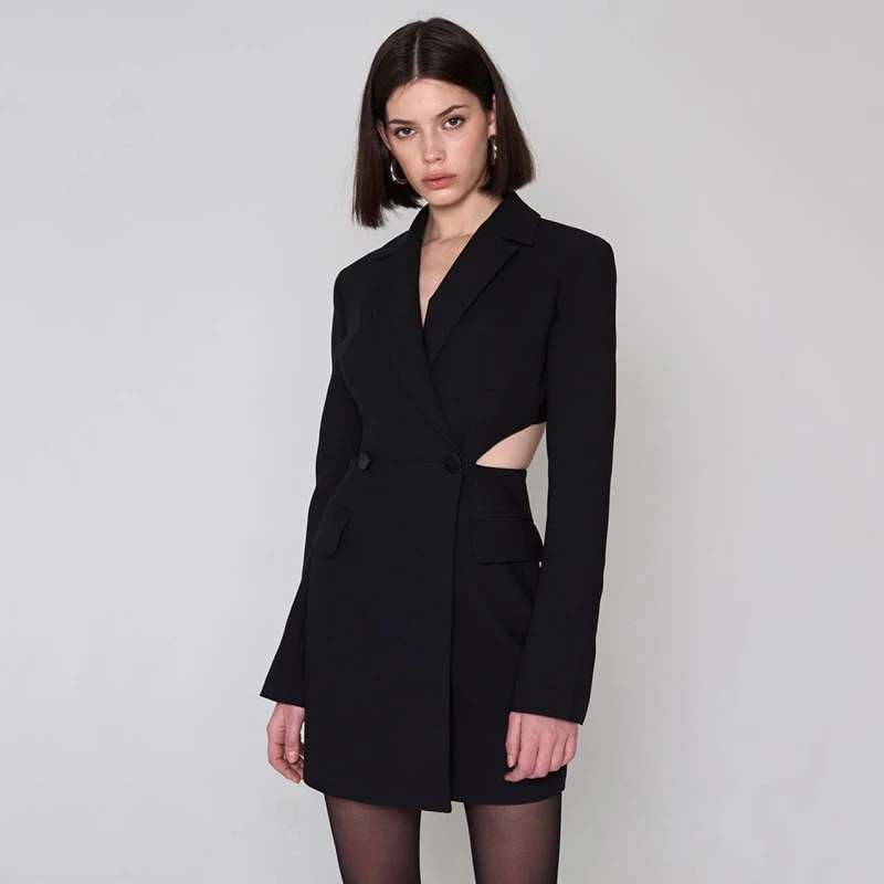 Designer da donna abito Casual senza schienale abito Mini Blazer nero abbigliamento per le vacanze