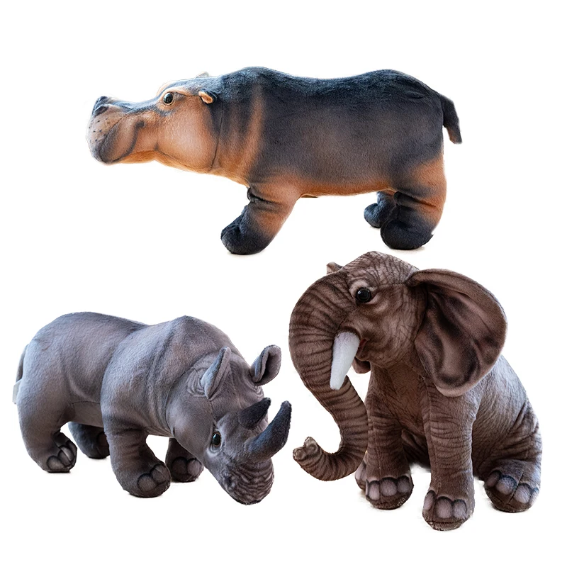 

30cm Realistic Looking Stuffed Animal Elephant​​ Hippo Rhino Plushies Soft Toys Zoo Souvenir Plush Toy Boy Birthday Gift