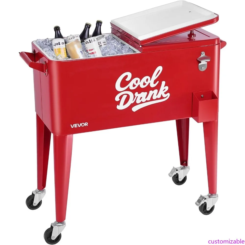 

Портативный сундук на колесиках на 80 литров для 50 бутылок или 110 банок, тележка-холодильник для напитков на открытом воздухе в патио с 4 поворотными роликами