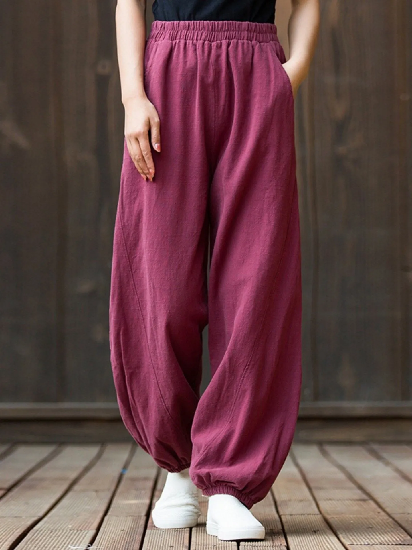 Cotton Linen Tai Chi Pants Women's Loose Casual Long Pants Zen Wear Running Lantern Yoga Pants Comfortable Breathable Ladies'...