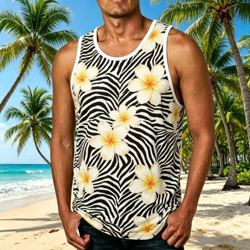 Men's Tropical Animal Print and Floral Printed Sleeveless Tank Tops,for Weekend Outings, Camping Events & Summer Daily Wear