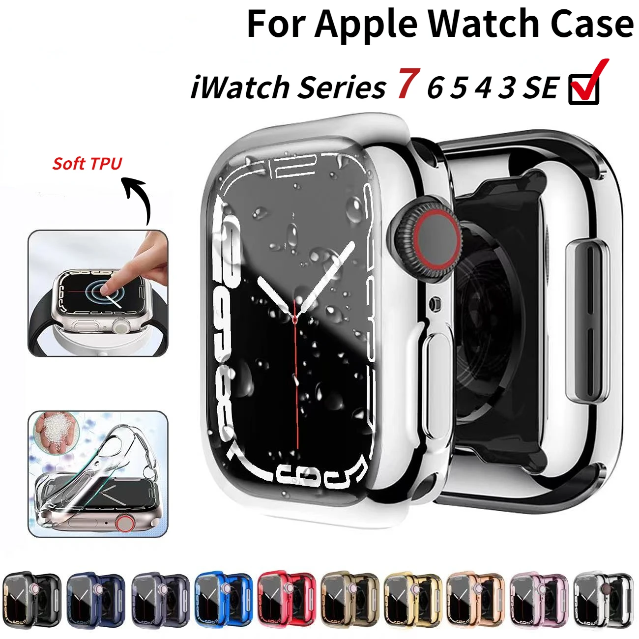 

TPU Protective shell For Apple watch case 45mm 41mm 44mm 42mm 40mm 49mm Anti-drop Protection Glass Case For Series 8 7 6 5 4 SE