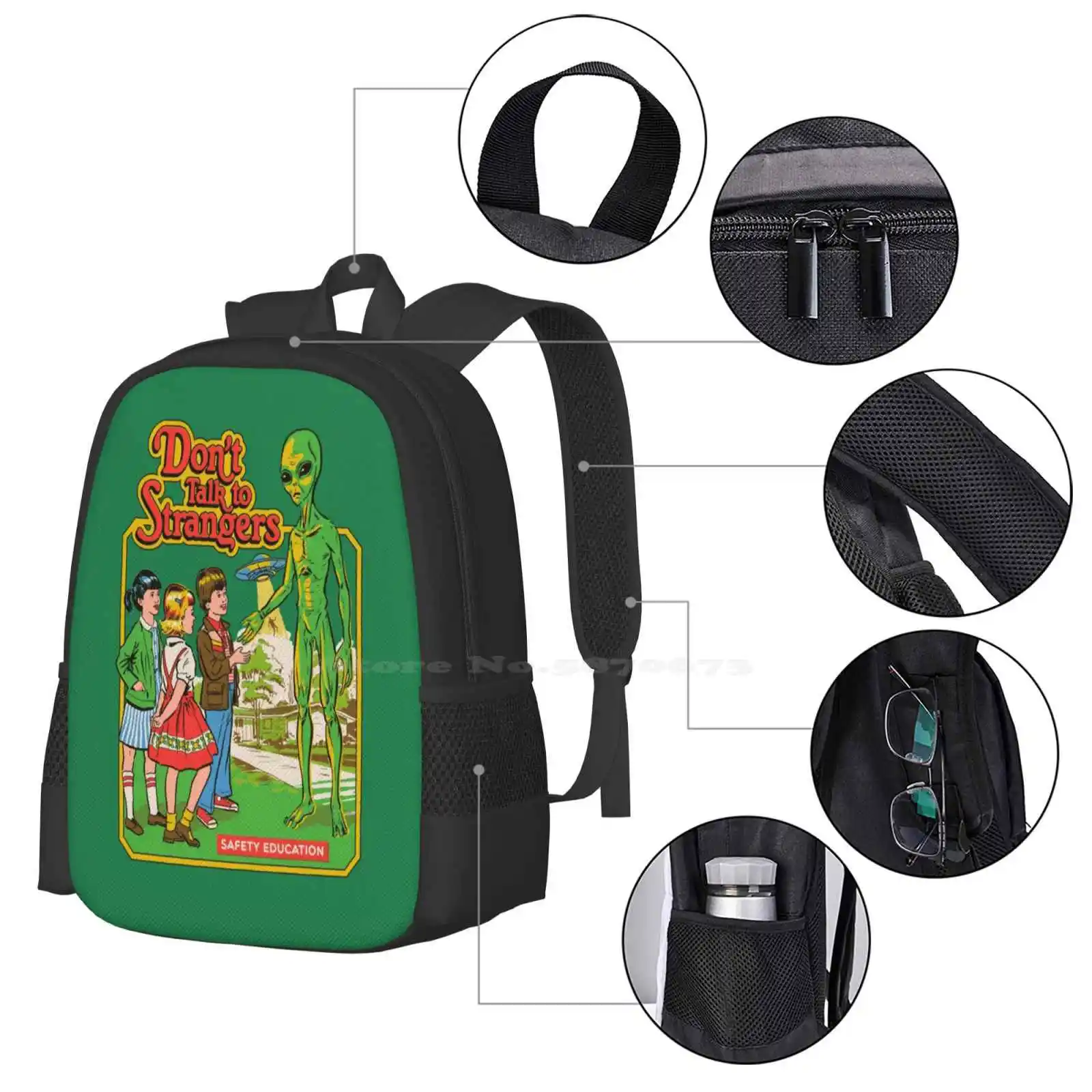 Jangan bicara dengan asing tas sekolah Travel ransel Laptop Stranger Danger 80S 70S Nostalgia Ufo ilmu pengetahuan Alien