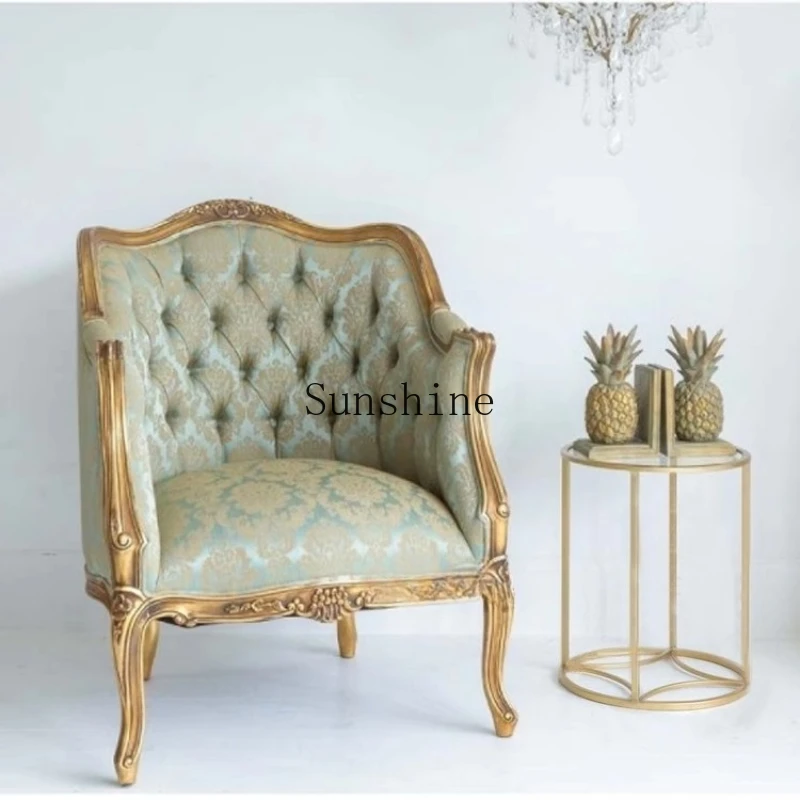 

French classical solid wood carving flower light luxury soft bag fabric buckle sofa