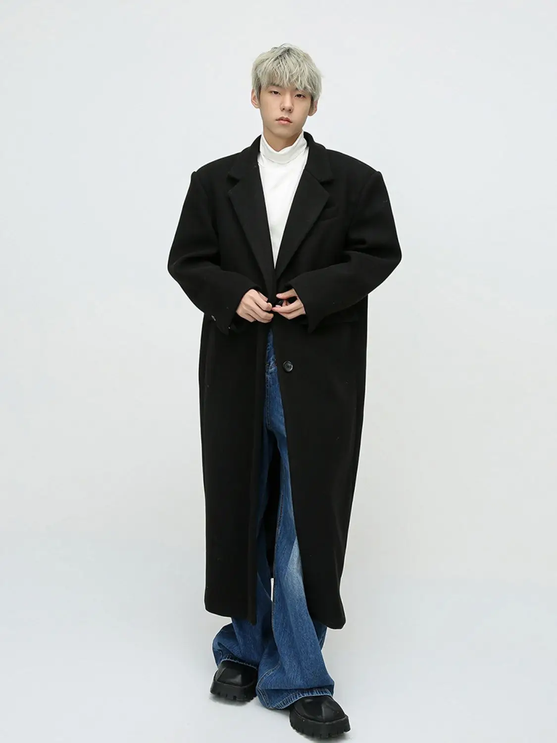 

Мужской теплый свитер-гольф из шерстяной смеси, объемный, свободный, просторный, вместительный, уютный, толстый, объемный, теплый, в стиле оверсайз