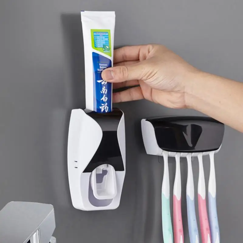 2PCS Automatic Toothpaste Dispenser Dust-proof Toothbrush Holder Wall Mount Bathroom Accessories Set Squeezer