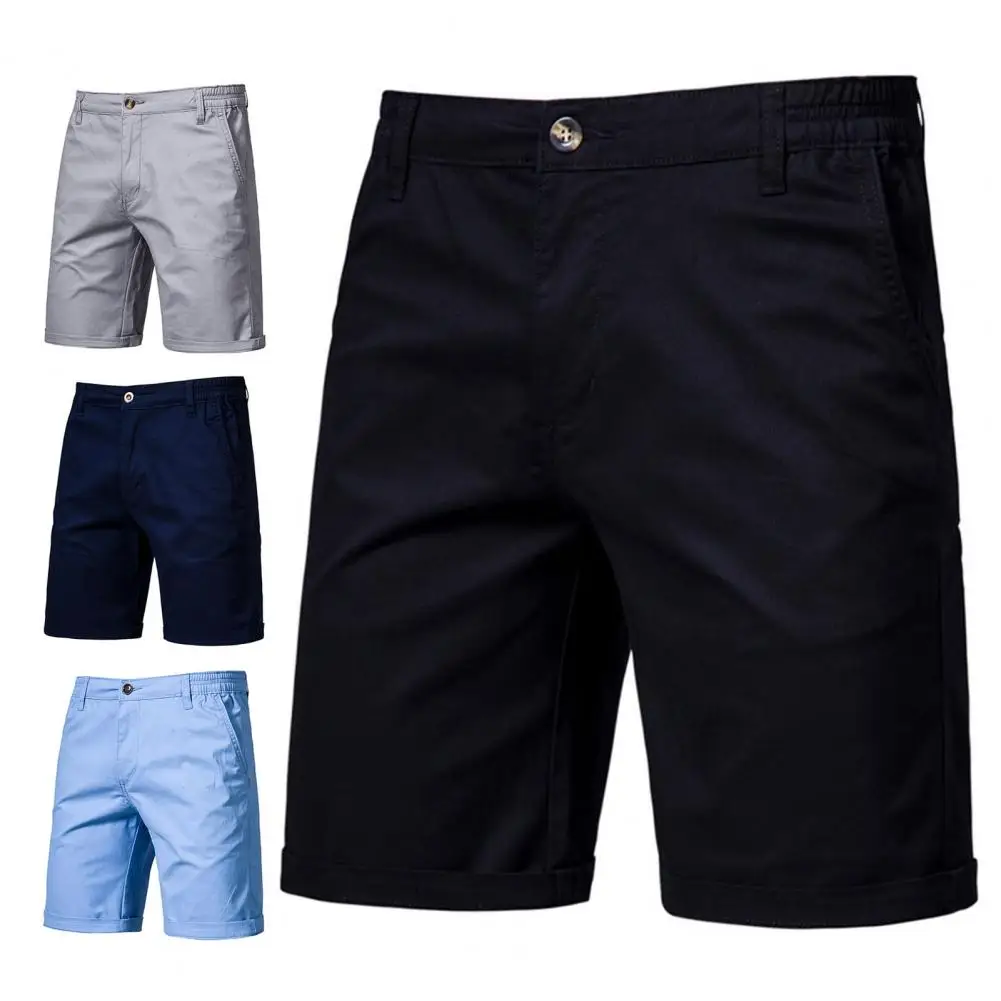 Stylish Shorts Mid Waist All-match Elastic Waist Men Slim Shorts  Casual Social Shorts Streetwear