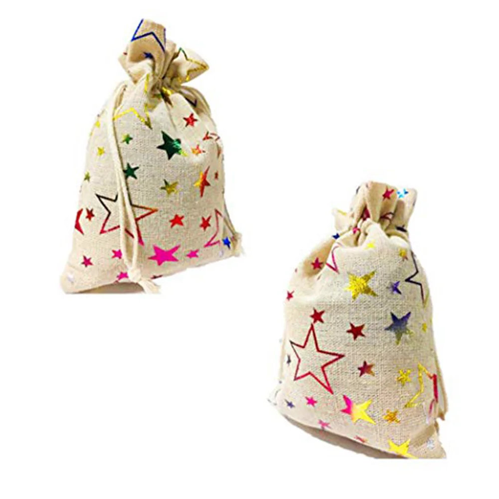 10pcs Christmas drawstring candy bags featuring star pattern for storing holiday candies and festive decoration