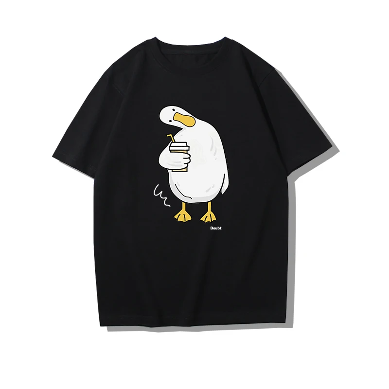 

Hot Fun Pattern Crooked Duck Print Men Top Motorcycle Casual Riding T-Shirt Street Cotton Short-Sleeved Versatile Men Women Top