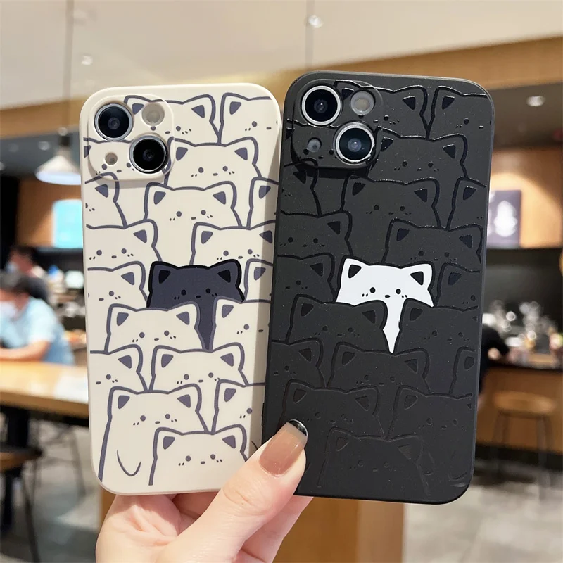 Cute Cartoon Cat Cover per iPhone 11 12 13 14 15 16 Pro XS Max X XR 15 16 Plus custodia morbida in Silicone per coppia Color caramella