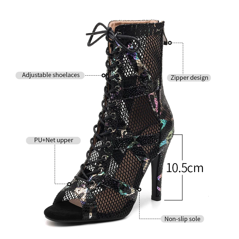 DKZSYIM Black Dance Shoes Sexy Boots Ballroom Leopard Latin Shoes for Women Salsa Dancing Shoes Ladies Girls Customizable Heel