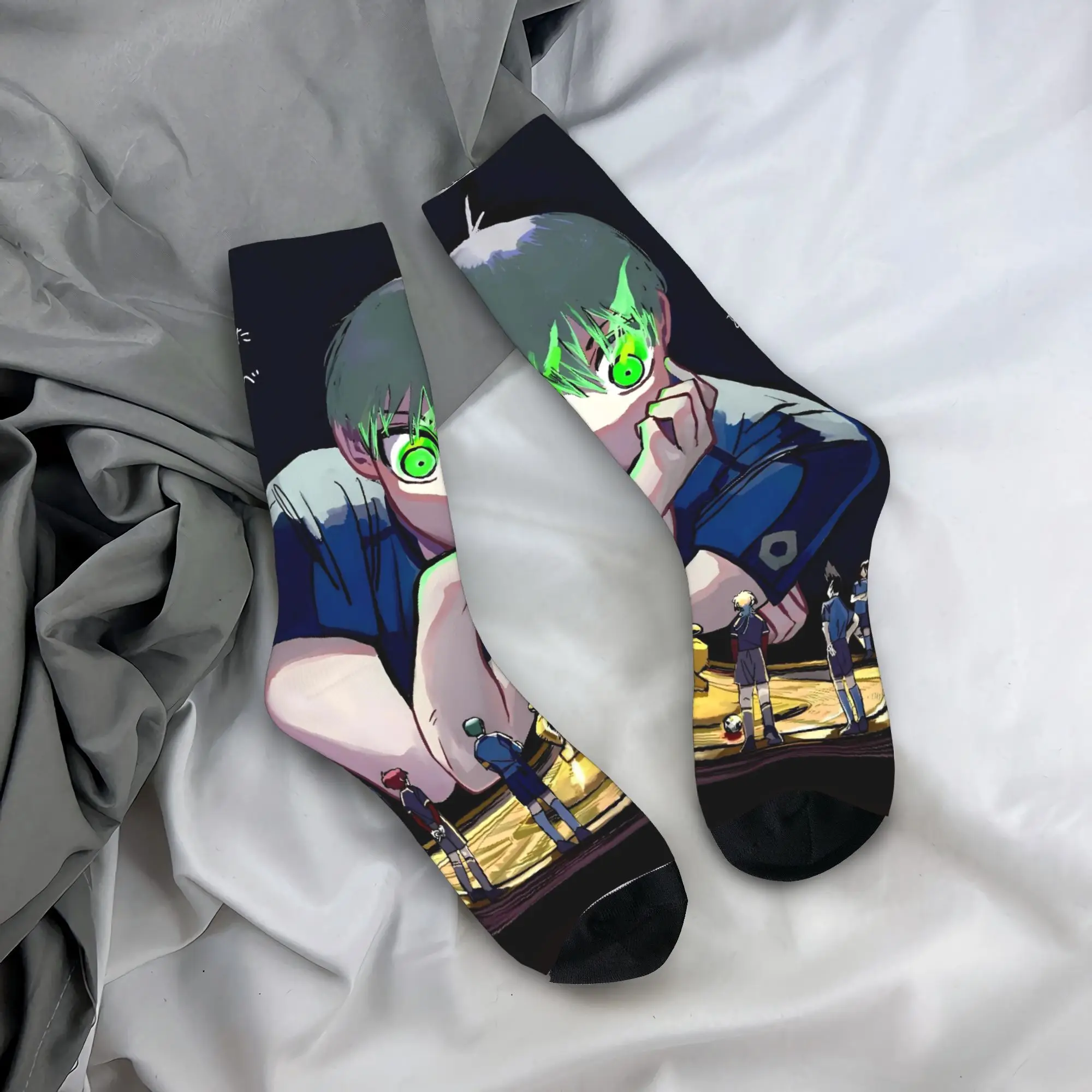 

Чулки в стиле аниме с синим замком, забавные носки на заказ, весенние противоскользящие носки, мужские качественные велосипедные носки