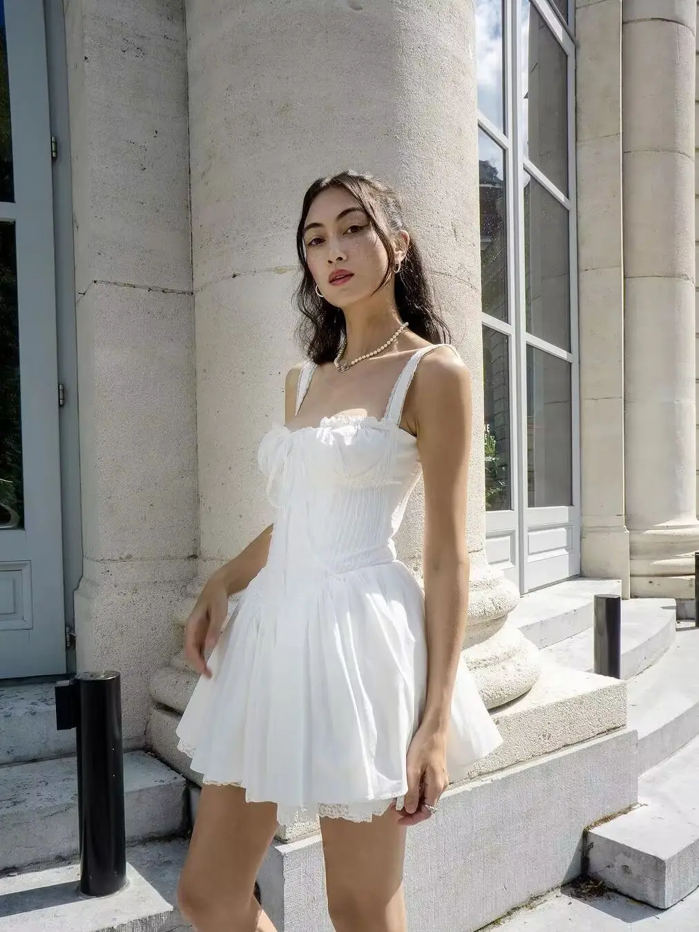 

Women Vintage Cross Bandage Back Lace Spliced Sling Party Mini Dress Sexy Robe