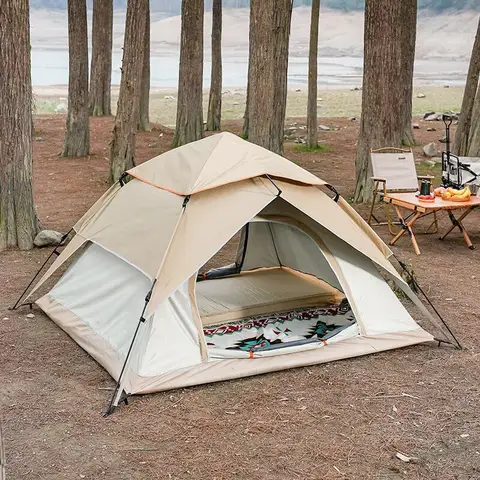 야외 더블 레이어 텐트 완전 자동 빠른 오프닝 텐트 3-4 사람 자기 운전 캠핑 텐트 비 증거 태양 증거 휴대용